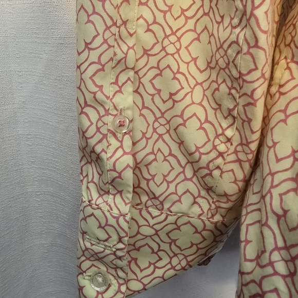 Lands' End Blouse - Pink Pale Yellow Pattern Baumwolle No Iron Supima Size 12 P - Picture 11 of 12
